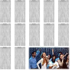 Lametta Vorhänge Silber, 12 Stück Lametta Vorhang, Glitzer Vorhang Luftschlangen Dekoration Hintergrund Folien Fransen Vorhänge für Geburtstag Weihnachten Neujahr Hochzeit Party, 1x2m