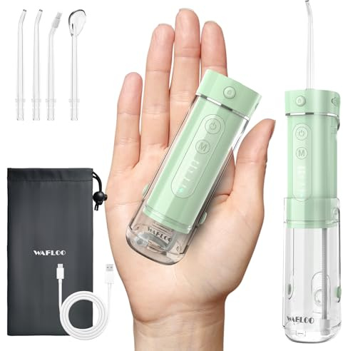WAFLOO Water Flosser Travel Mini Cordless Portable: 5 Modes for Brace | Telescopic Water Tank IPX7 Waterproof Floss 4 Tips for Home for Teeth Cleaning, Orthodontic, Dental Care,Rechargeable Power
