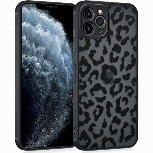 Coqinen Handyhülle für iPhone 11 Pro Max Hülle, Matt Transluzente Case mit Stilvolle Leopard Muster, Silikon Aesthetic Schutzhülle mit Kratzfeste PC Rückseite + Stoßfest TPU Bumper - Schwarz