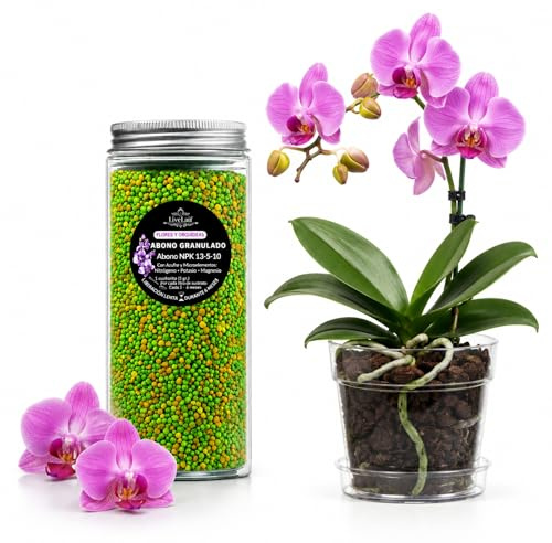 LiveLaif® Abono para Orquideas, Abono Liberacion Lenta NPK 15-7-11 (300 gr) | Abono Orquideas para floración y Crecimiento | Fertilizante orquideas. NPK para 6 meses | Abono floración