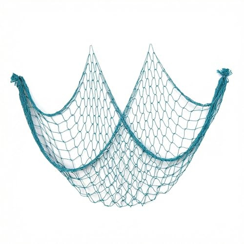 YYHCC 150cm x 200cm,Fischernetz Wandbehang,Fischernetz Deko Groß,Deco Mesh,Maritime Deko,Deko Wand (Seeblau Deko)