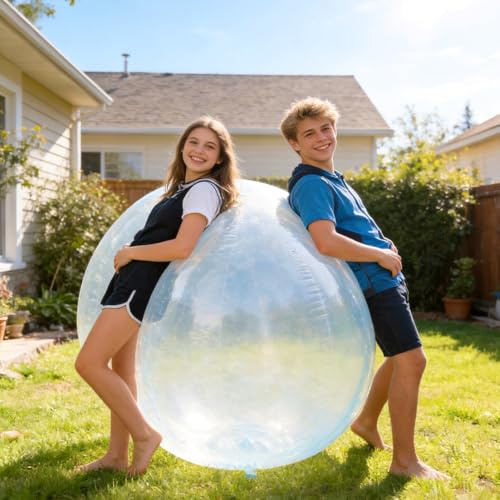 Wxeadu Bubble Ball, 120cm Wasserball Transparenter XXL, TPR Riesen Aufblasbarer Wasserball für Erwachsene, Große Wasserblasenball für Beach Ball Party Garden Im Freien (Blau)