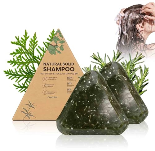 Rosmarin-Shampoo-Riegel, koreanischer Kopfhaut-Revival-Riegel, natürliches festes Dreiecksshampoo mit Usman-Gras für Frauen und Männer, voluminös und stärkend für alle Haartypen, 100g (2pc)