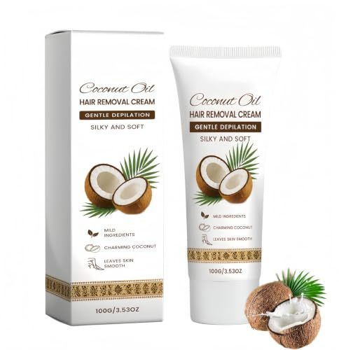 Facial Hair Removal Cream for Women with Coconut Oil,Hair Remover Cream | Gentle Depilatory Cream for Upper Lip,Chin,Face & Body,Kind to Sensitive Skin,Moisturizing & Soothing for All Skin Types,100G