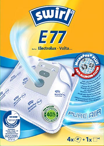Swirl E 77 MicroPor Plus Staubsaugerbeutel für Electrolux und Volta Staubsauger, Beutel mit Anti-Allergen-Filter, 4 Stück inkl. 1 Filter