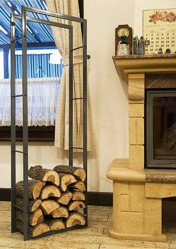 DanDiBo Kaminholzregal XXL Grau 80005 Kaminholzständer 150 cm Holzkorb Kaminholzhalter