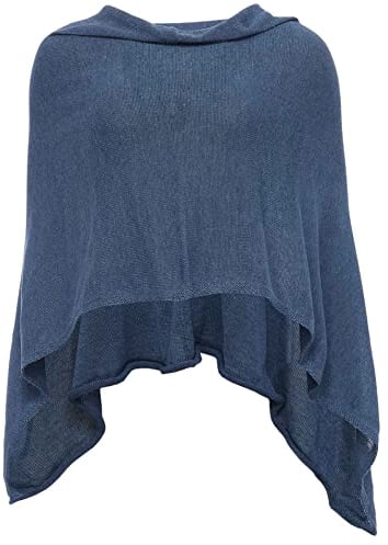 Cashmere Dreams Poncho-Schal aus Baumwolle - Hochwertiges Cape für Damen - Umhängetuch und Tunika - Strick-Pullover - Sweatshirt - Stola für Sommer und Winter Zwillingsherz,Einheitsgröße,Blau