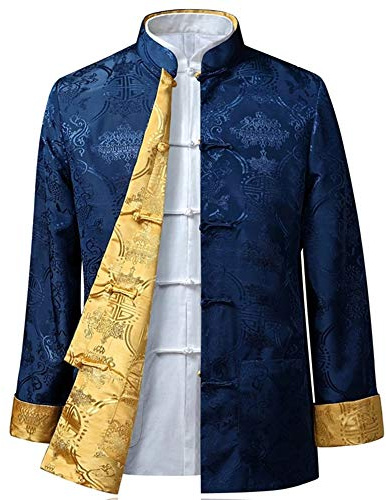 BOZEVON Costume Chinois Tang Hauts Hommes/Femmes - Les Deux côtés à Manches Longues Arts Martiaux Kung Fu Costumes Veste, 2XL/Style 05 - Hommes