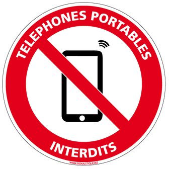 Adhésif - Téléphones Portables Interdits - Diamètre 125 mm - Protection Anti-UV