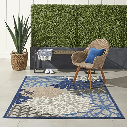 NOURISON Aloha Indoor/Outdoor Floral Blue/Multicolour 5'3 x 7'5 Area Rug (5' x 8'), 5'3 x 7'5