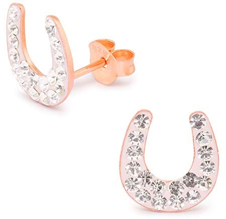 Monkimau Damen Ohrringe Hufeisen Glücksbringer Ohrstecker aus 925 Sterling Silver echt Silber mit 36 Kristallen (Rosegold 1)