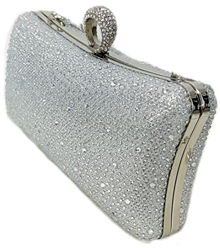 LeahWard Women's Diamante Ring Clutch Hard Case Wedding Bag (Silver Ring Clutch)