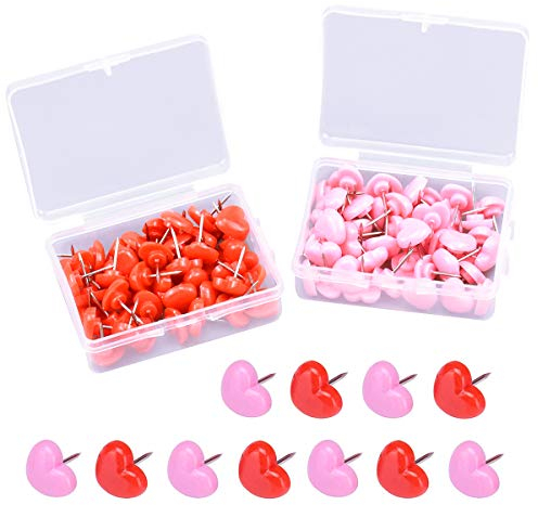 Dokpav 100 Stücke Herzform Push Pins, Pinnadeln Pin, Karte Pins, Nadel Reißnägel, Markierungsnadeln, Reißzwecken für DIY Fotos Schule Büro Kork Bord Pinnwand und Büro Dekoration(Rosa,Rot)