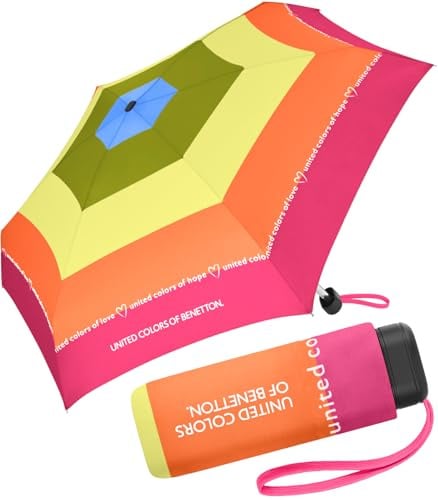 Benetton Regenschirm Rainbow Text - Taschenschirm Ultra Mini Flat - pink
