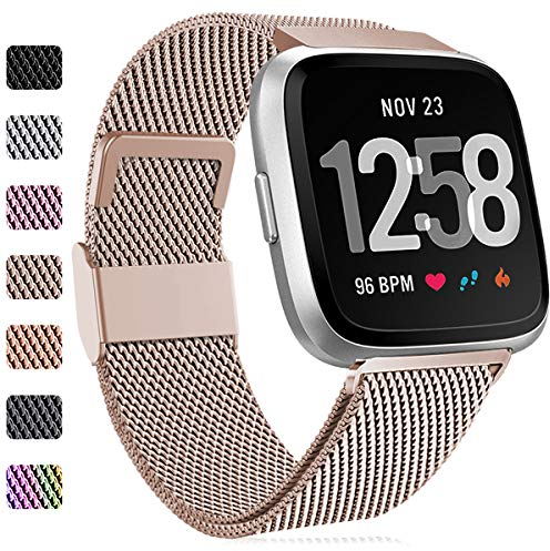 Faliogo Bracelet de Remplacement Compatible avec Fitbit Versa Bracelet/Fitbit Versa 2 Bracelet, Bande Réglable en Métal en Acier Inoxydable Compatible avec Fitbit Versa Lite, Grand, Or Vintage