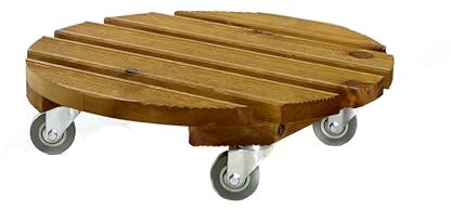 Samuel ALEXANDER Handcrafted Heavy Duty Round Traditional Wood Garden Patio Plant Flower Pot Stand Caddy Trolley on Strong Metal Castor Wheels 40cm