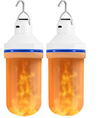 Zhenwo Llama La Bombilla LED, Efecto De La Llama Bombilla Alimentado por USB Batería Recargable Al Revés Powered Bombilla Parpadeo De Fuego Propiedad De 3 Modos,2pcs