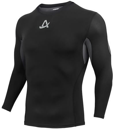 AMZSPORT Herren Kompressionsshirt Atmungsaktiv Langarm Funktionsshirts Schnell Trocknend Sportshirt Laufshirt, Schwarz, L