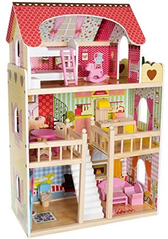 Kruzzel 11252 maison de poupée avec accessoires en bois villa de poupée jouet pour fille motif : sans piscine