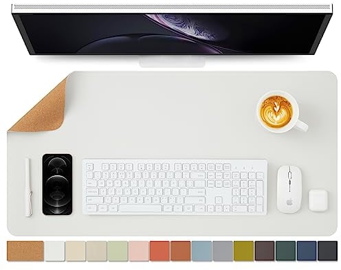 Kork Schreibtischunterlage - Doppelseitige Schreibtischauflage für Büro und Zuhause - Als große Mausunterlage und Schreibtischmatten auf Schreibtischen(Weiß、80cmx40cm)