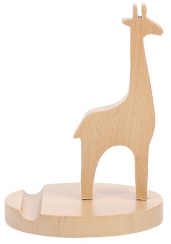 VILLCASE Solid Wood Giraffe Phone Stand - Cute Cartoon Mobile Holder for Desk, Light Brown, 4.7 X 3.7 X 5.1 Inches, Ideal for Home Decoration and Stationary present
