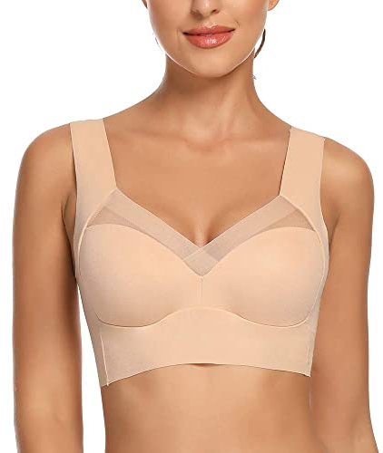 WOWENY Damen Komfort BHS Ohne Bügel Zero Feel Bralette für Frauen, Weich und Bequem T Shirt Schlaf BH Gepolstert,Beige,L