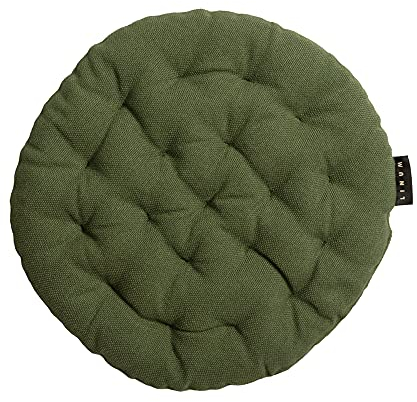 LINUM Pepper Elegantes Rundes Sitzkissen für Indoor und Outdoor Ø 37cm, 100% Baumwolle, Waschbar, Dunkel Olivgrün
