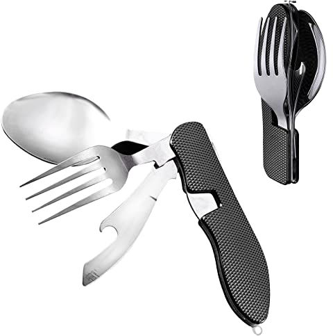 EACHPT Cubiertos para Cámping Plegable Cubiertos Plegables De Acero Inoxidable Combinación De Cubiertos Portátiles y Abridor De Cucharas Adecuados para Caminatas al aire libre Picnic Viajes