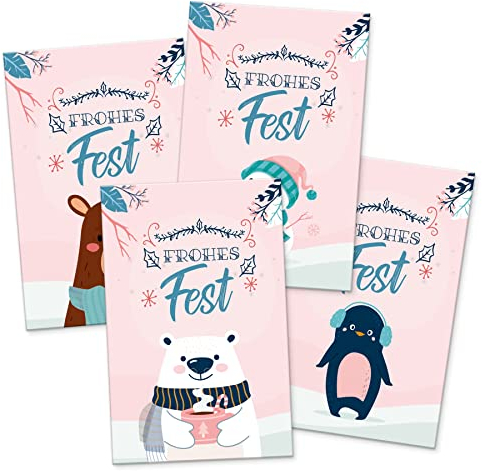 itenga 24 x Geschenkekärtchen Frohe Weihnachten im Visitenkartenformat Mini-Weihnachtskarte Geschenkanhänger für kurze Texte Namensschild Design Winterfiguren