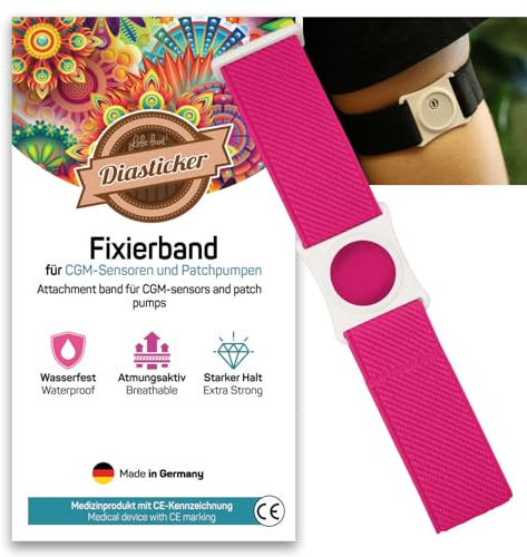 Diasticker® | Freestyle Libre 3 - Fixierband | Flexibel - Wasserfest - Starker Halt | Sensor-Schutz, Fixierung für Freestyle Libre Sensor | Halter: Weiß (Medium: 25-35 cm, Pink)