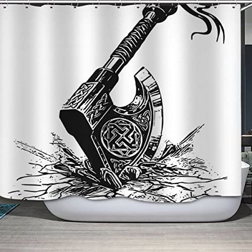 Duschvorhang 240x200 Lang Duschvorhang Nordischen Mythologie Wikinger Axt Shower Curtains Waschbar Anti-bakteriell Badezimmervorhang Polyester Badewanne Vorhang Mit 12 Duschvorhangringen