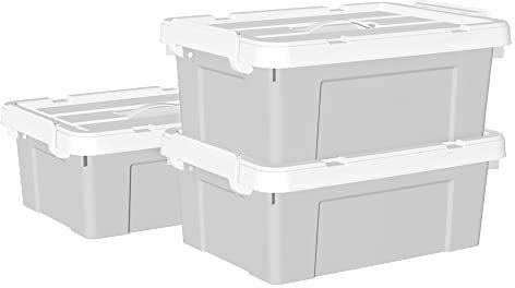 Cetomo 15L*3 Storage Boxes, Carry Plastic Storage Box with Lids, Organizing Container with Handle and Secure Latching Buckles, Stackable, Nestable, Tote Bin for Home Office Clothes, 15L-3Pack, Gray