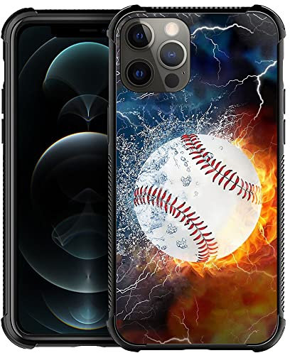 DAIZAG Kompatibel mit iPhone 12/12 Pro Ice Fire Baseball Handyhülle Stoßfest Weiche TPU Handyhülle für Jungen Männer Geschenk für iPhone 12/12 Pro