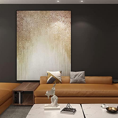 Ölbilder Auf Leinwand Handgemalt,100% Handgemaltes Acrylgemälde Extra Großes Kunstwerk Ölgemälde, Abstrakte Goldene Sterne Textur Kunstwand, Moderne Wandkunst Rahmenloses Cooles Bild Für Wohnzi