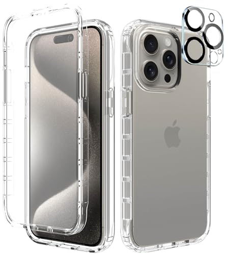 Leedia Kompatibel mit iPhone 15 Pro Max Hülle 360 Grad Handyhülle mit Eingebautem Displayschutz und Kamera Schutzfolie [9H HD] Stoßfest Schutzhülle Bumper für iPhone 15 Pro Max 6,7 Klar
