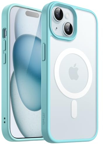JETech Magnetisch Hülle für iPhone 15 6,1 Zoll Kompatibel mit MagSafe, Durchscheinende Matt Handyhülle Rückseite Dünn Stoßfest Schutzhülle (Hellblau)