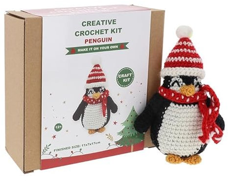 Shudehill Giftware Kreatives Weihnachts-Häkelset, perfekt zum Lernen oder erfahrene Häkeln – Pinguin, Schneemann, Weihnachtsmann und mehr (Pinguin)