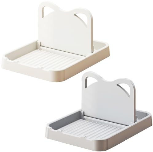 H&W 2Pcs Spoon Rest with Lid Holder,Foldable Spoon Holder for Kitchen Counter,Cat Pot Lid Holder for Spoons,Pot Lids,Spatulas,Utensils,Forks(Beige and Grey)