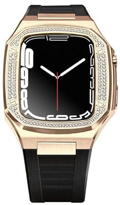 MGTCAR Ultimo Acciaio Inox per Apple Watch Caso Con Pietra 44mm 45mm Cinturino In Metallo per IWatch Serie 7 6 SE 5 4 Modifica Nobile Kit, 44MM For 6/5/4/SE, agata