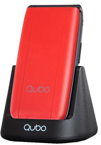 Qubo Flip GSM Seniorentelefon, Mobiltelefon für ältere Menschen, 2,4'' Display, hohe Lautstärke, SOS-Funktion, Dual-SIM-Unterstützung, Schnellanruf, UKW-Radio, Taschenlampe, Ladestation, rot
