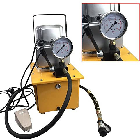 Czyurachel Bomba hidráulica eléctrica, 750 W, 220 V, bomba hidráulica dividida de 7 l, bomba electrohidráulica de 2 a 70 mpa, con manguera de aceite de 1,8 m, válvula manual, 1400 rpm (amarillo)