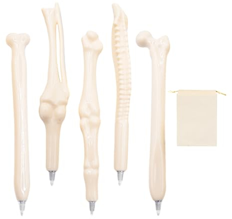 NyxSeat 5-teiliges Knochen-kugelschreiber-set, 1-teilige Aufbewahrungstasche, Neuartiger Kugelschreiber Im Knochen-design, Kugelschreiber Mit Schwarzer Tinte, Geeignet Für Büros, Krankenhäuser