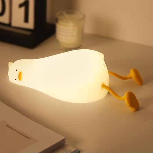 SALUOKE Nachtlicht Kinder, Liegende Ente Lampe, 3 Lichtmodi Stilllicht Baby Dimmbar mit Timer, Touch-Steuerung Silikon Enten Lampe, USB-Aufladbar Kinder Nachtlicht, Kawaii Nachtlicht Kinderzimmer Deko