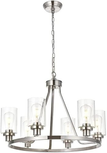 American Industrial Living Room Chandelier Clear Seed Glass Downlight 6-Light丨Instalación arriba/abajo, negro, cobre de imitación, níquel arena E26Luz colgante Luz de techo Lámparas de Cristal