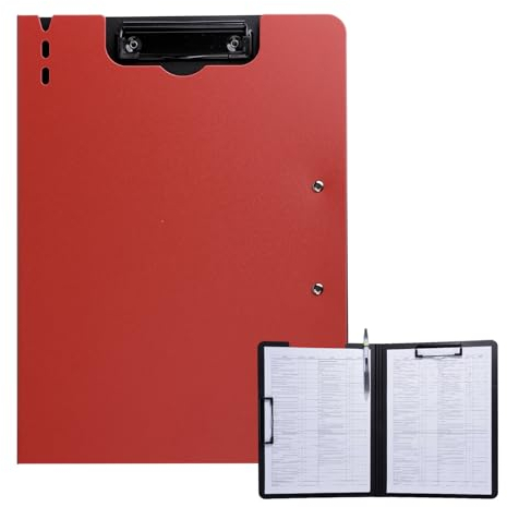 FRETONBA Klemmbrett a4, Schreibmappe Klemmbrett mit deckel, Klemmbrettmappe mit 2 Klemmen, Schreibbrett für Büro/Baustelle/Schule Clipboard Folder Rot