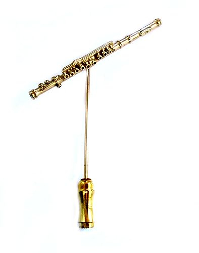 Querflöten Plastronnadel Anstecknadel golden ca. 4,1 cm lang m.i. G. + Geschenkbox