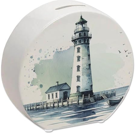 Leuchtturm an der Küste Spardose Maritimes Flair für Zuhause Wasser Meer Ufer Motiv Nautisches Signal-Design Perfekt für Marine Navigation Fans