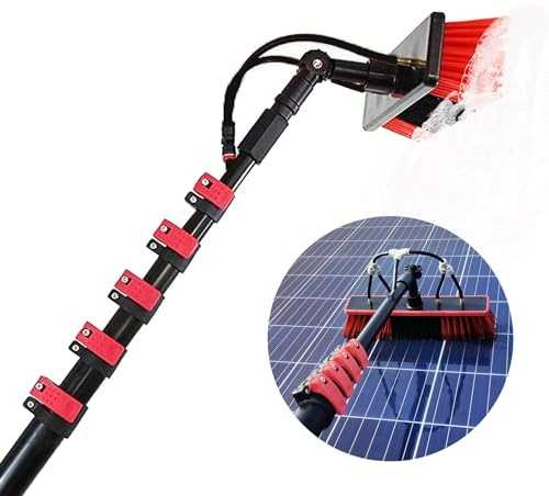 Ddasam Wassergespeiste Teleskopbürste,teleskopstange mit bürste, ausziehbarer Reiniger Wintergartendach, Sonnenkollektoren, 50cm Bürstenkopf PV Anlage Reinigungsgerät, Telescopic Pole Waschbürste