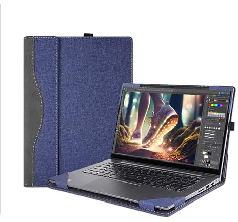 Laptop-Schutzhülle für 40,6 cm (16 Zoll) Lenovo Yoga 7 2-in-1 16AHP9/16IML9 & Yoga 7 16 Zoll Serie & Yoga Slim 7 Pro 16ACH6 16ARH7 16IAH7, PU-Leder, abnehmbare Laptoptasche, Zubehör (Dunkelblau)