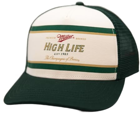 AMERICAN NEEDLE Sinclair Offiziell lizenzierte Mütze, Snapback verstellbare Trucker Cap, authentisch, Dunkelgrün/Elfenbein (Miller High Life), Einheitsgröße